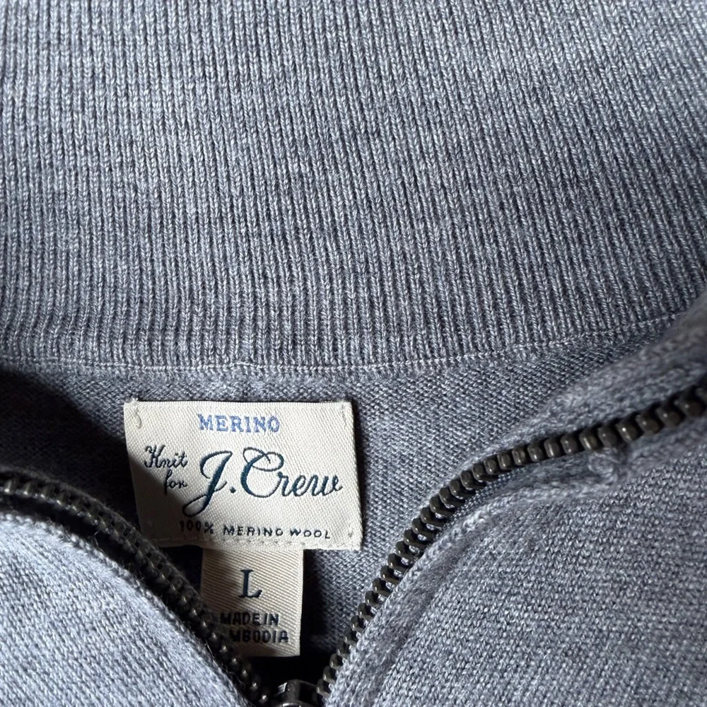 J. Crew Men’s 100% Merino Wool Quarter Zip 1/4 Zip Knit Sweater Gray Size Large